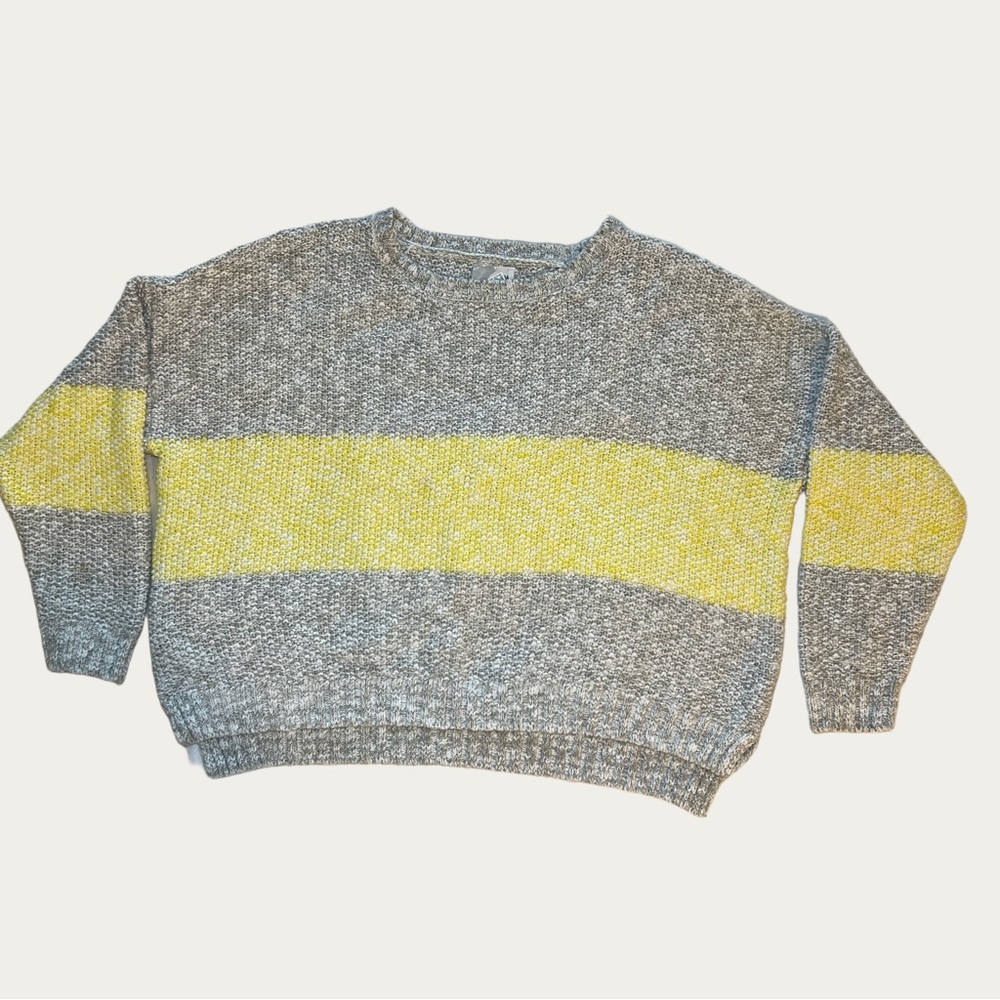 D.Ra Yellow and Gray Striped Women's Crew Neck Sweater‎ Size Large